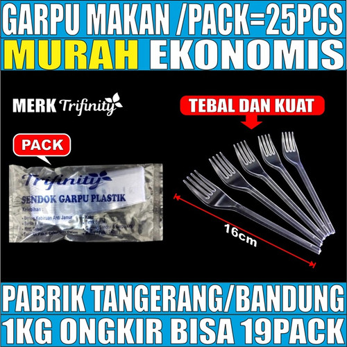 [EZM.5900052] Garpu Makan Plastik Kuat Tebal Murah Trifinity Panjang Bening / Hitam / Putih Per Pack