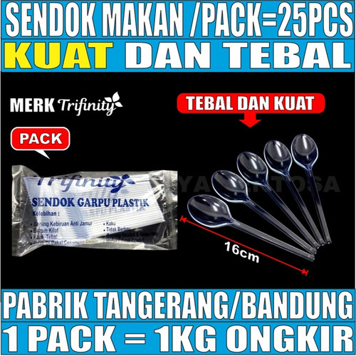 [EZM.5900053] Sendok Makan Plastik Kuat Tebal Panjang Bening / Hitam / Putih Trifinity Per Pack Var