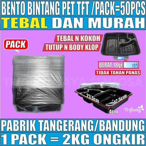 [EZM.5900054] Mika Bento Tebal Bintang 4 Sekat PET Trifinity atau 4Sekat HIPS Tahan Panas Pack Tray Bekal Makan