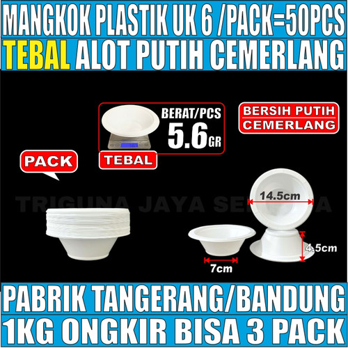 [EZM.5900060] Mangkok Plastik Tebal Putih Bersih Cemerlang M6 uk 6 Sedang / M7 uk 7 Besar Mangkuk Makan Pack