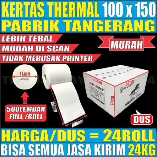 [EZM.5900068] Kertas Thermal Bersih Tebal A6 100x150mm Resi Label Barcode Per dus Jskrm