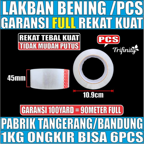 [EZM.5900070] Lakban Bening Garansi Full Rekat Kuat / Lakban Fragile Trifinity 45mm x 100yard Per 1 pcs