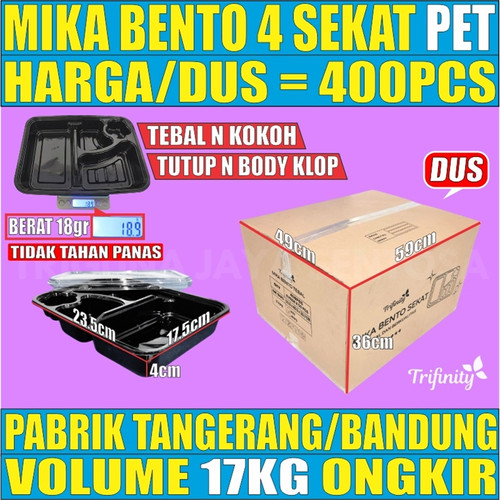 [EZM.5900072] Mika Bento Tebal Bintang 4 Sekat PET Trifinity atau 4Sekat HIPS Tahan Panas Per Dus Semua Js Krm