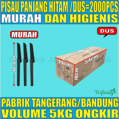 [EZM.5900085] Trifinity Pisau Kue Tart Cake Ulang Tahun / Pisau Plastik Panjang Hitam Bening Murah Per Dus JsKrm