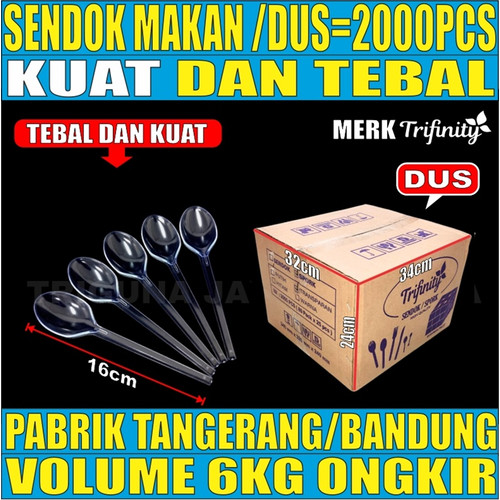 [EZM.5900086] Sendok Makan Plastik Kuat Tebal Panjang Bening / Hitam / Putih Trifinity Per Dus Bisa Semua Js krm