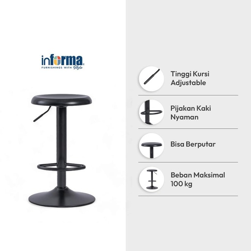 [EZO.0600800] Informa Zowell Bangku Bar - Hitam Bar Stool Kursi Kafe Bartending Furniture Ruang Makan