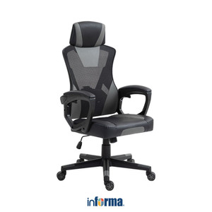 [EZO.0602461] Informa Travis Kursi Gaming - Abu-Abu/Hitam Gaming Chair Tempat Duduk Bermain Game Profesional Kursi Komputer