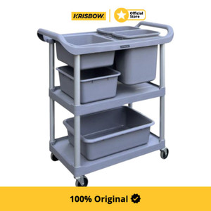 [EZM.1000049] Krisbow Ukuran S Troli Kebersihan 3 Tingkat - Abu-Abu Cleaning Cart Peralatan Kebersihan Perabotan Bersih-Bersih Trolley Kebersihan