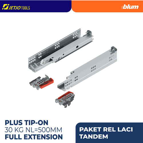 [EZM.2600037] BLUM PROMO PAKET LENGKAP REL LACI TANDEM TIP-ON 560H5000T FULL EXTENSION INCLUDE LOCKING DEVICE & LINKAGE 30KG NL=500MM