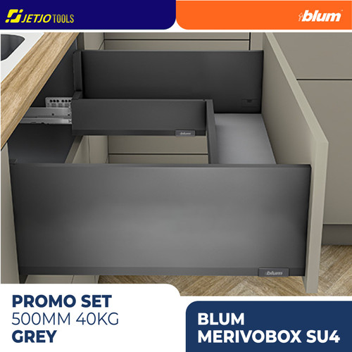 [EZM.2600073] BLUM PROMO PAKET LENGKAP DRAWER RAK MERIVOBOX SU4 GREY 500MM 40KG
