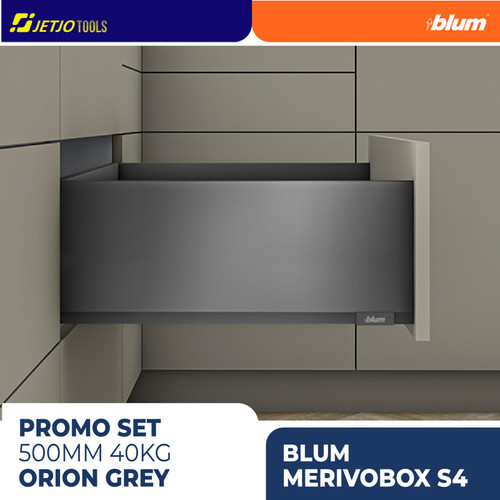 [EZM.2600075] BLUM PROMO PAKET LENGKAP DRAWER RAK MERIVOBOX S4 ORION GREY 500MM 40KG