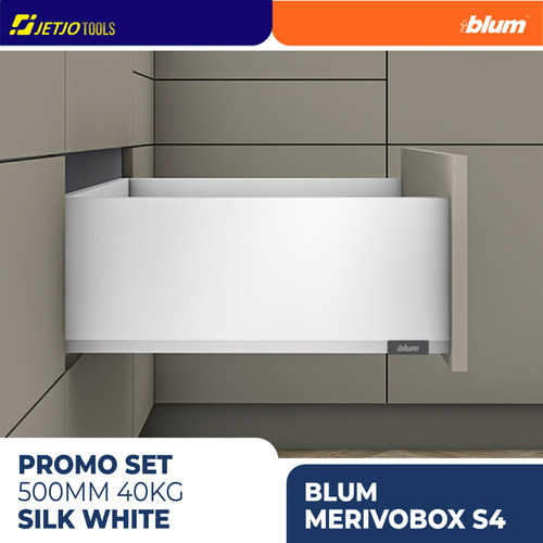 [EZM.2600076] BLUM PROMO PAKET LENGKAP DRAWER RAK MERIVOBOX S4 SILK WHITE 500MM 40KG
