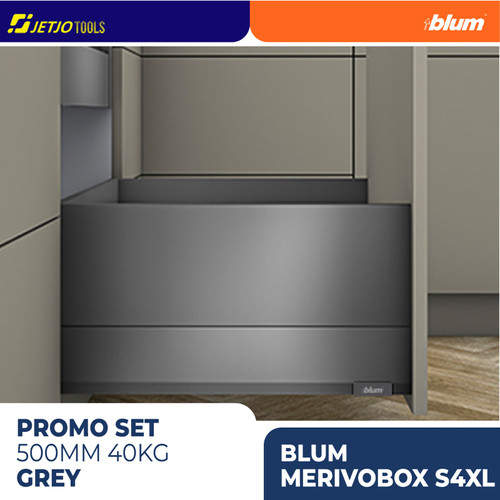 [EZM.2600077] BLUM PROMO PAKET LENGKAP DRAWER RAK MERIVOBOX S4XL GREY 500MM 40KG