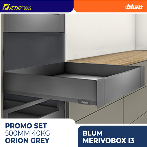 [EZM.2600078] BLUM PROMO PAKET LENGKAP DRAWER RAK MERIVOBOX I3 ORION GREY 500MM 40KG