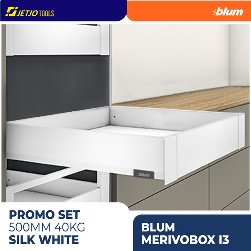 [EZM.2600079] BLUM PROMO PAKET LENGKAP DRAWER RAK MERIVOBOX I3 SILK WHITE 500MM 40KG