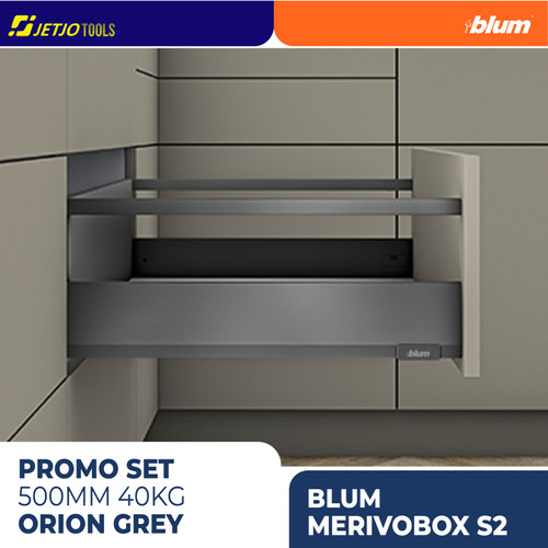 [EZM.2600080] BLUM PROMO PAKET LENGKAP DRAWER RAK MERIVOBOX S2 ORION GREY 500MM 40KG