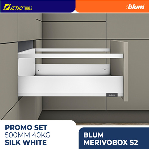 [EZM.2600081] BLUM PROMO PAKET LENGKAP DRAWER RAK MERIVOBOX S2 SILK WHITE 500MM 40KG