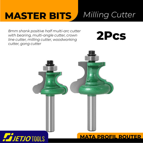 [EZM.2600201] MASTER BIT MATA PROFIL ROUTER HALF MULTI-ARC CUTTER W/ BEARING 2PC 8MM