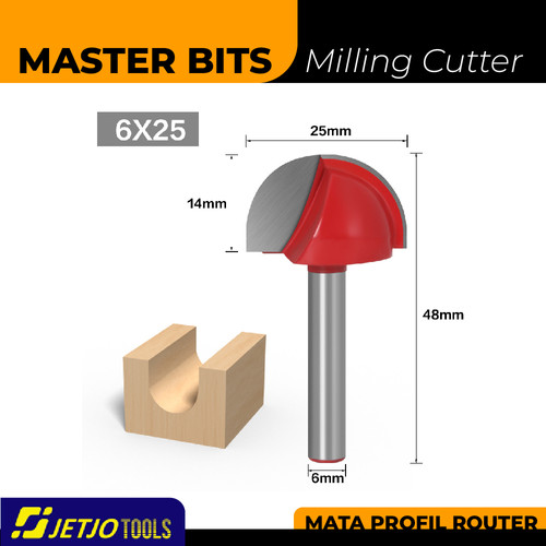 [EZM.2600228] MASTER BIT MATA PROFIL ROUTER BULAT RADIUS ROUND BOTTOM BIT 6X25MM