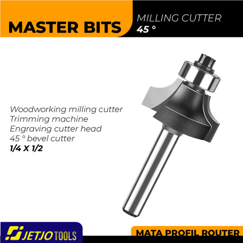 [EZM.2600263] MASTER BIT MATA PROFIL ROUTER 45° CHAMFERING CUT BEVEL CUTTER 1/4X1/2"