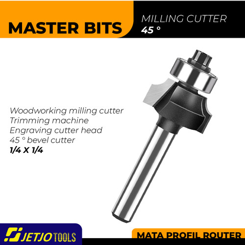 [EZM.2600275] MASTER BIT MATA PROFIL ROUTER 45° CHAMFERING CUT BEVEL CUTTER 1/4X1/4"
