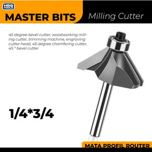[EZM.2600279] MASTER BIT MATA PROFIL ROUTER 45° CHAMFERING CUT BEVEL CUTTER 1/4X3/4"