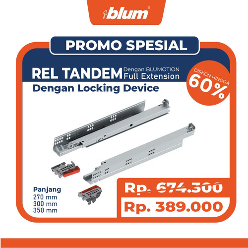 [EZM.2600289] BLUM PROMO PAKET LENGKAP REL LACI TANDEM BLUMOTION FULL EXT 30KG 300MM