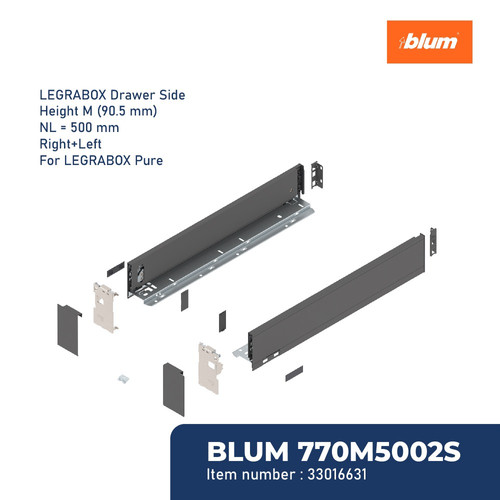 [EZM.2600324] BLUM DRAWER RAK 70M5002S LEGRABOX I3 DRAWER SIDE H=90.5MM L=500MM GREY