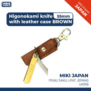 [EZM.2600487] MIKI UK058 PISAU SAKU LIPAT JEPANG HIGONOKAMI KNIFE 55MM LEATHER BROWN