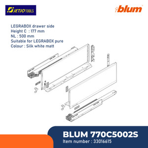 [EZM.2600793] BLUM DRAWER RAK 770C5002S LEGRABOX I6 DRAWER SIDE H=177MM NL=500MM