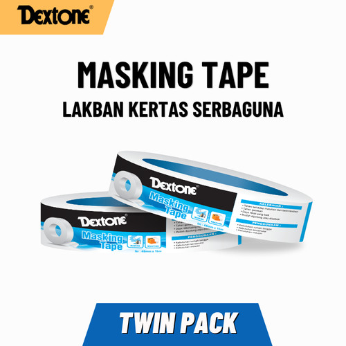 [EZM.7500010] Dextone Masking Tape 24 mm 1 Inch & 48 mm 2 Inch / Perekat Cat / Lakban Kertas - Twin Pack