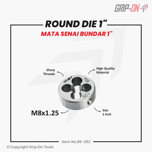 [EZM.8500010] GRIP-ON ROUND DIE – GRIP-ON MATA SENAI BUNDAR – UKURAN MATA 1”– PERBAIKI BENTUK & DERAT LUAR BAUT