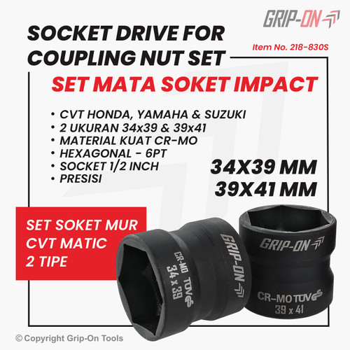 [EZM.8500031] GRIP-ON SOCKET DRIVE FOR COUPLING NUT MATA SOKET IMPACT SET 34X39 DAN 39X41 UNTUK HONDA YAMAHA SUZUKI