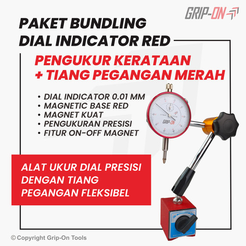[EZM.8500056] GRIP-ON DIAL INDICATOR DAN MAGNETIC BASE PENGUKUR KERATAAN+TIANG
