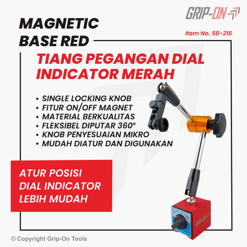 [EZM.8500060] GRIP-ON MAGNETIC BASE RED TIANG PEGANGAN DIAL INDICATOR