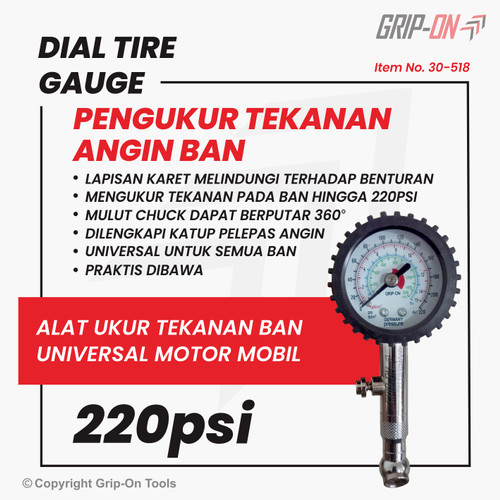 [EZM.8500141] GRIP-ON DIAL TIRE GAUGE ALAT UKUR TEKANAN ANGIN BAN GRIP ON