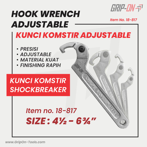 [EZM.8500234] GRIP-ON HOOK WRENCH ADJUSTABLE KUNCI KOMSTIR FLEXIBLE 4 1/2 - 6 3/4 IN