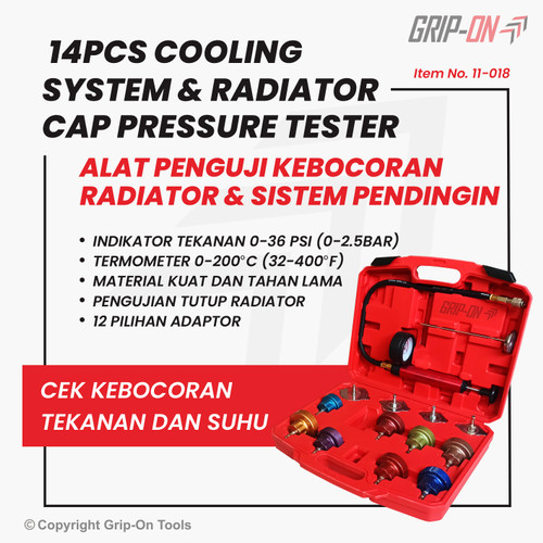 [EZM.8500295] GRIP-ON 14-PC COOLING SYSTEM & RADIATOR CAP PRESSURE TESTER 14 PCS SET