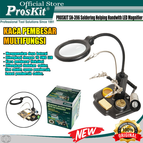 [EZM.1220342] PENJEPIT PCB + DUDUKAN SOLDER KACA PEMBESAR PRO'SKIT SN-396 LAMPU LED