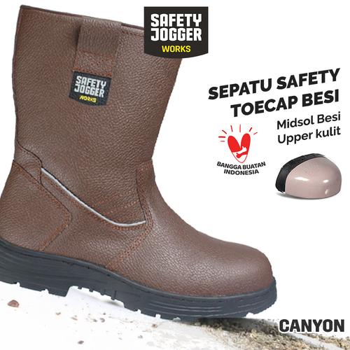 [EZO.5700007] [FREE SARUNG TANGAN] Sepatu Safety Jogger Canyon S3 Kulit Cokelat dengan Sole Karet dan Steel Toe Cap - Baja