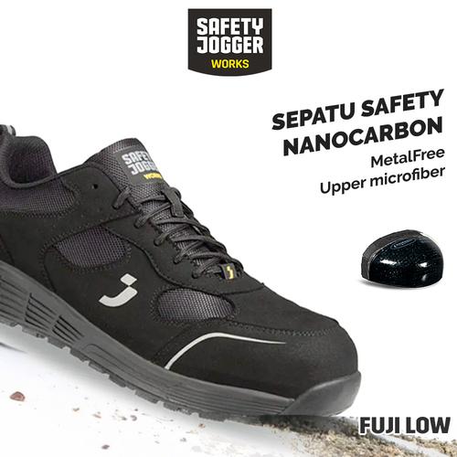 [EZO.5700014] [FREE SARUNG TANGAN] Sepatu Kerja Proyek Jogger Fuji S3S LOW Black Anti Selip ESD