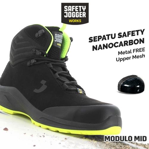 [EZO.5700032] [FREE SARUNG TANGAN] Sepatu Safety Jogger Modulo S3S Mid Black Sepatu Safety Shoes Kerja Proyek Sporty Nano Carbon Toecap Metal Free Anti Paku ESD