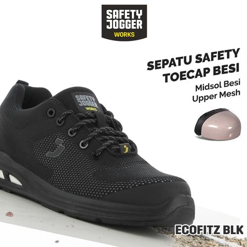 [EZO.5700063] [FREE SARUNG TANGAN] Sepatu Safety Jogger EcoFitz  Black / Sepatu Proyek Pria Ujung Besi