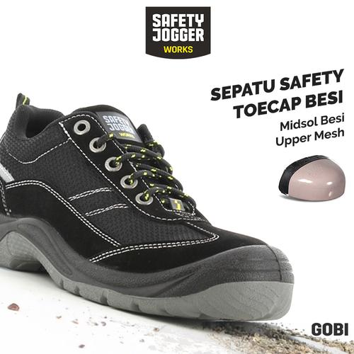 [EZO.5700103] [FREE SARUNG TANGAN] Sepatu Safety Jogger Gobi - Black, Sole PU/PU, Toecap Steel Cap, Midsole Steel, Lining Mesh, Insole Premoulded