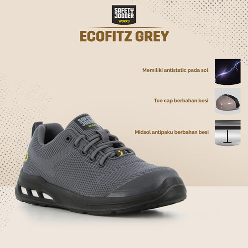 [EZO.5700115] Sepatu Safety Jogger EcoFitz  Grey / Sepatu Proyek Pria Ujung Besi