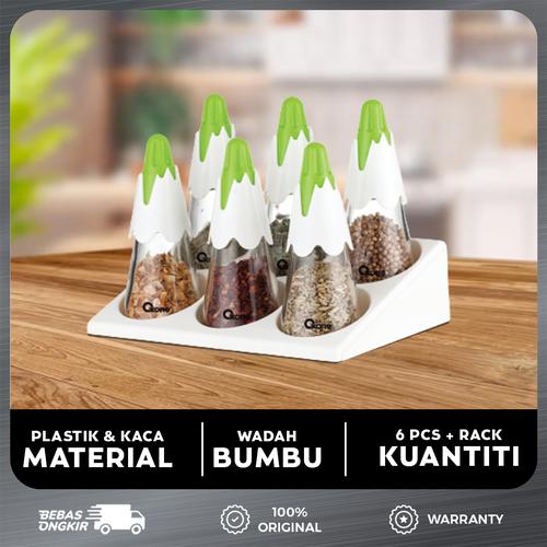 [EZO.4700023] Oxone OX341 Snowy Spice Set with Rack Wadah Bumbu Dapur Kaca