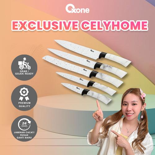 [EZO.4700025] OXONE X CELYHOME OX617 White Marble Knife Set Pisau Dapur Stainless Steel Kitchenware
