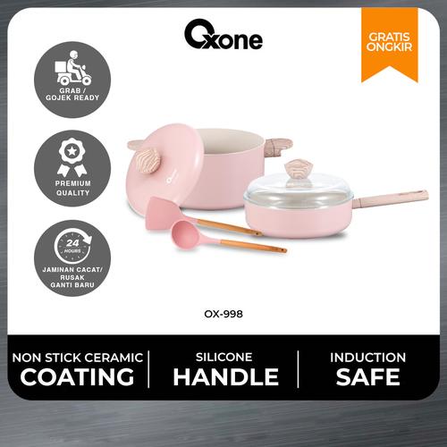 [EZO.4700061] Oxone OX998  Dome Ceramic Cookware Set 2 Ceramic + 2 Spatula - Rose