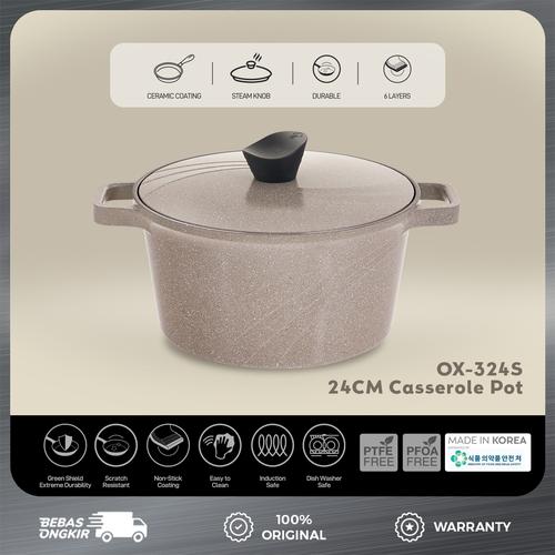 [EZO.4700068] Oxone OX324S Areum Ceraglow Series Casserole Pot with Steam Knob 24cm Peralatan Kitchenware - Latte