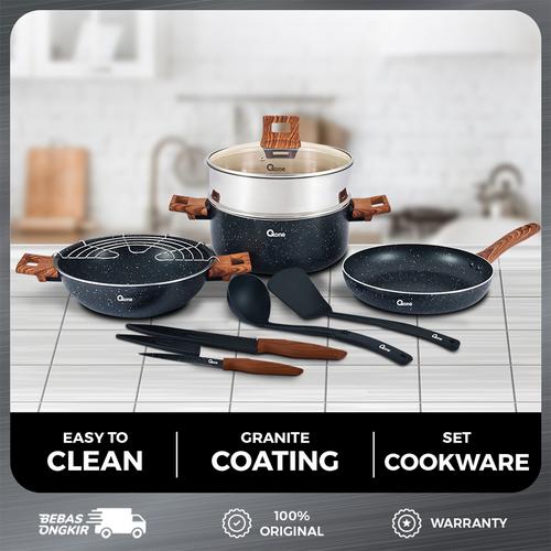 [EZO.4700111] Oxone OX997 Performa Cookware Set Kaca Pan Wok Silikon Wok - MARBLE